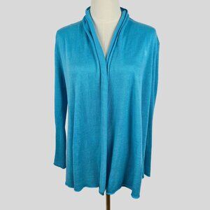 Lafayette 148 NY Open-Front Cardigan Sz M 100% Linen Lightweight Turquoise Flaw